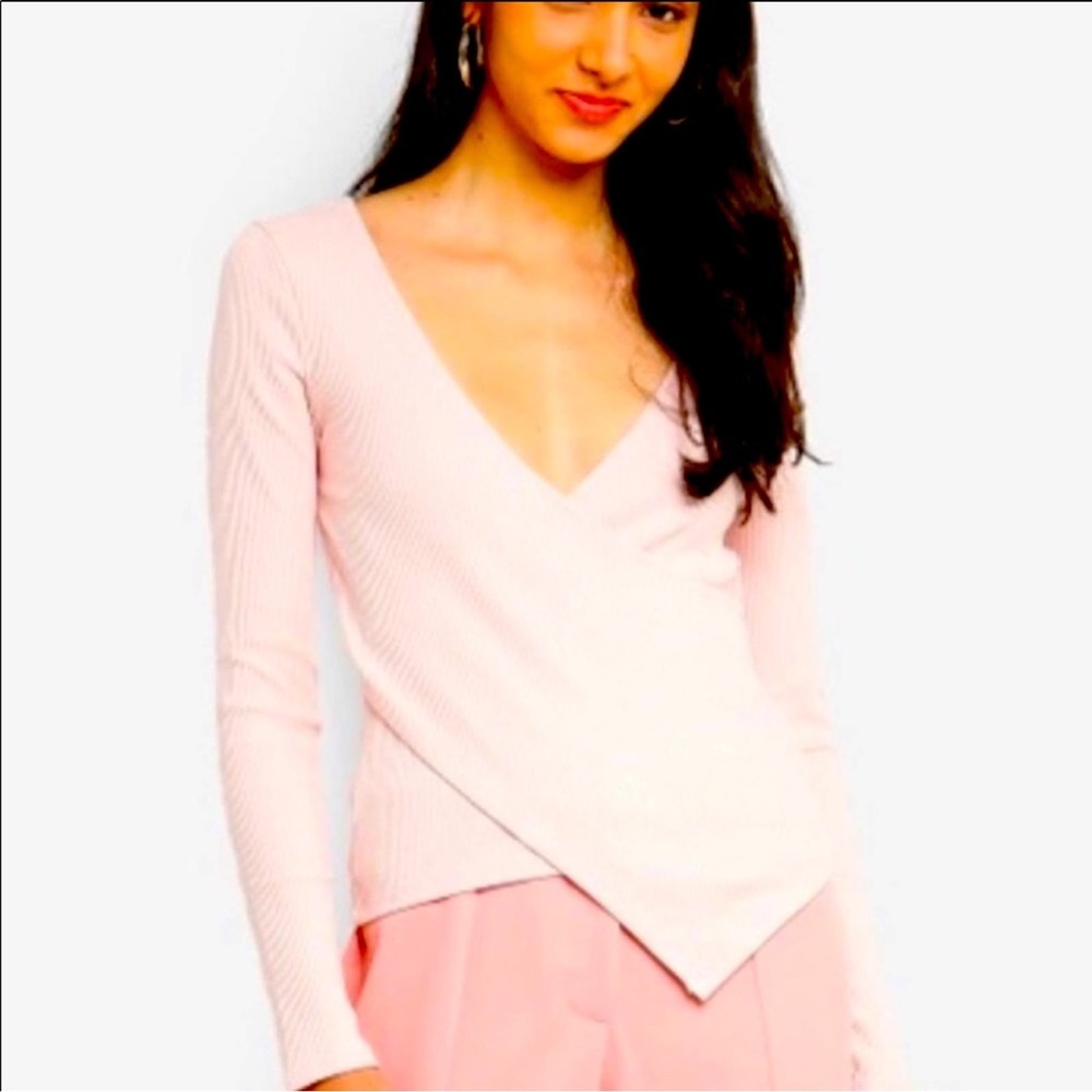 Topshop Asymmetric Dusty Pink Ribbed Wrap Top